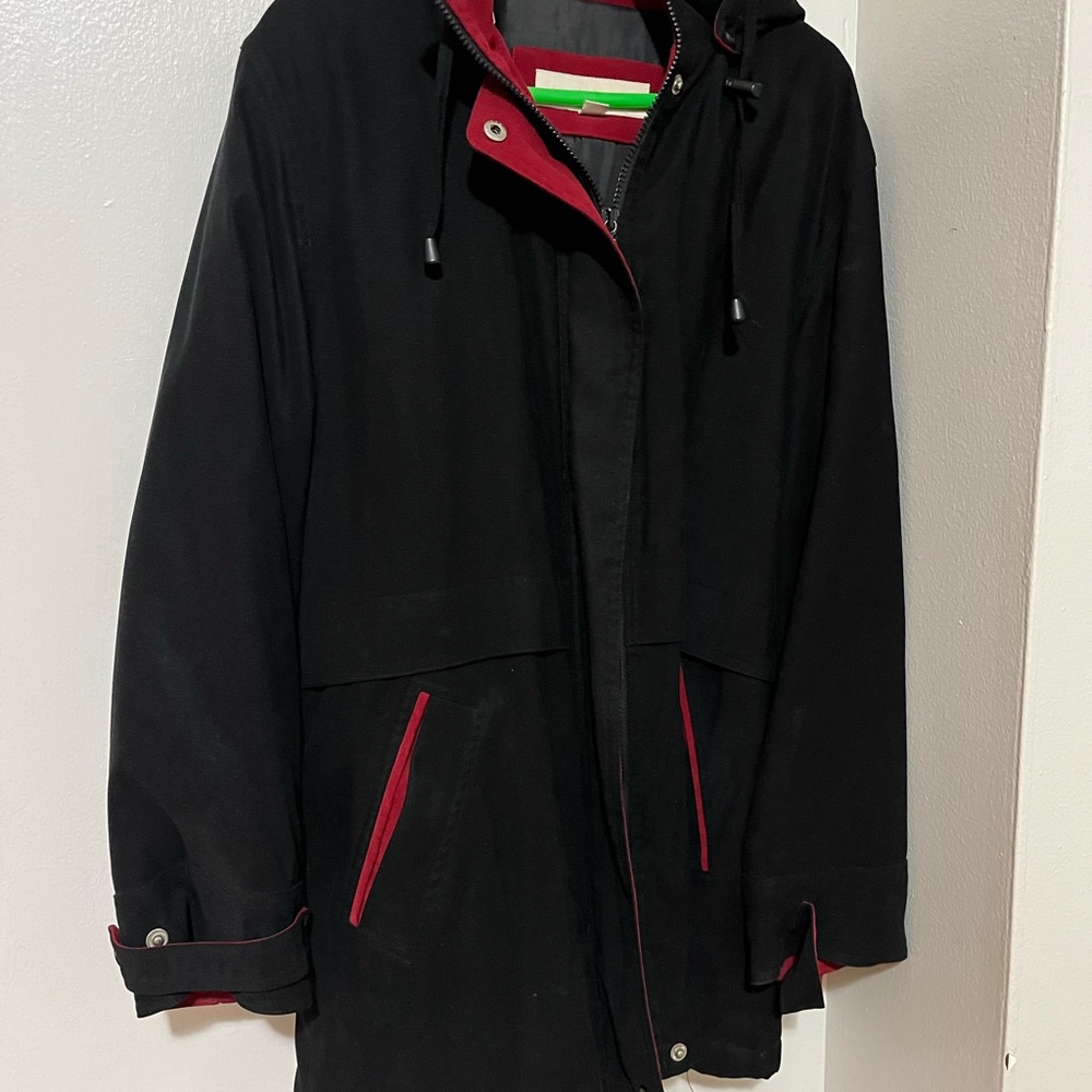 Liz Claiborne Black Raincoat with Red Trim
